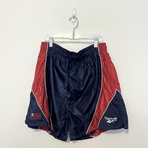 VTG Reebok Satin Shiny Soccer Team USA Shorts Blue Red 1990s Olympics Rare Sz L